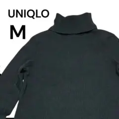 【美品】ユニクロ リブタートルネックセーター M ブラック黒 定番 万能【31】