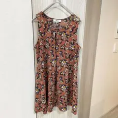 Ganiel デイジー柄 チュニック ワンピース L テラコッタ 花柄 総柄