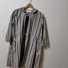 コットンリネン　丸襟長袖ワンピース