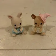 シルバニアファミリー　ショコラうさぎ　旧シカの赤ちゃんセット ミントカラー