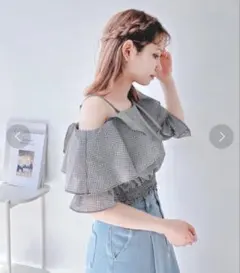 【Bershka】オフショルダー ギンガムチェック ワンショル フリル ザラ S