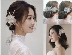 ウェディングヘッドドレス 花とパール