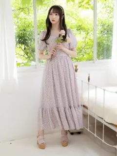 Ank Rouge 薄ピンク色 花柄 PetiteFleurロングワンピース