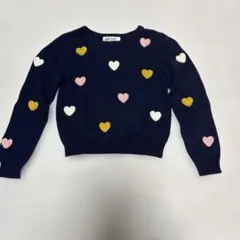 H&M 子供向けネイビー ハート柄 ニットセーター 110cm