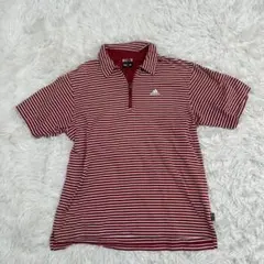 adidas アディダス　ハーフジップ　ボーダー半袖ポロシャツ　ゴルフ　レッド