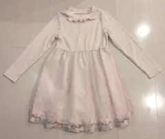 ピンク チュール ワンピース リボン刺繍 130