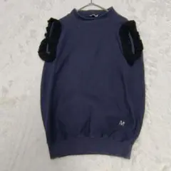 Monnalisa　半袖カットソー　フリル　ネイビー　ラメ　128㎝のサムネイル