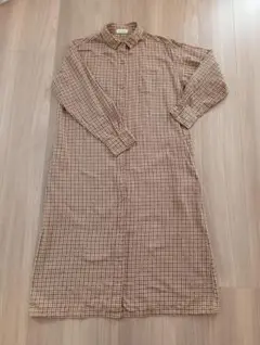チェック柄 シャツワンピース ブラウン