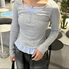 yolo レイヤードフリルチェックカットソー MR0073