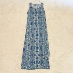 カルバンクラインジーンズ マキシ丈ワンピース ブルー 総柄 Lサイズ Z9644