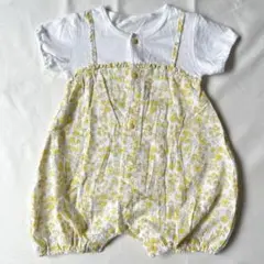 西松屋　半袖ロンパース　花柄　黄色　60 70 ボタン　前開き