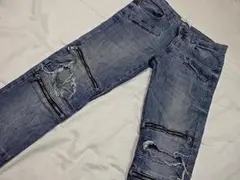 ZARA☆ダメージ加工ZIPバイカースキニー☆32☆ウェスト約86cm