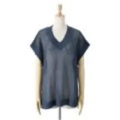 ネイビー Vネック メッシュニットベストLL