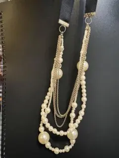 多連ネックレス リボン ゴールドブラック パール パーティ 結婚式 フォーマル