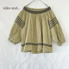 【ニコアンド】刺繍 ブラウス シャツ オフショルダー エスニックプルオーバー M