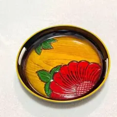 《 お盆 》 丸盆 木盆 花柄 赤い花
