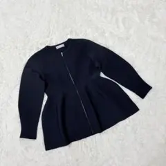 CELFORD ペプラムカーディガン　ノーカラージャケット　紺　M