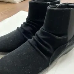 【クラークスブーツ】ブラックスエード風ブーツ サイドファスナー23.5センチ美品