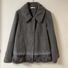 アクシーズファム　ハーフコート　バラ　レース　ウール　カシミア混　バラ