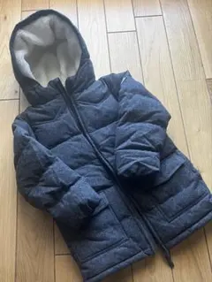 プチバトー　106センチ　チャコール色フード付き中綿コート