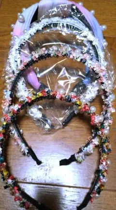 パール付き　カチューシャ　4本セット