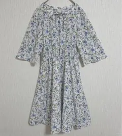 【アリシアページボーイ】フレア ワンピース ウエストゴム 七分袖 Ｆサイズ