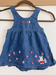 ミキハウス デニムワンピース ウサギ刺繍デニムジャンバースカート