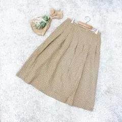 A3350【自由区】ベージュドット柄フレアミモレ丈スカート/ウール/大きいサイズ