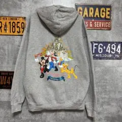 ディズニー ジップパーカー ミッキー グレー XL相当 古着　バックプリントあり