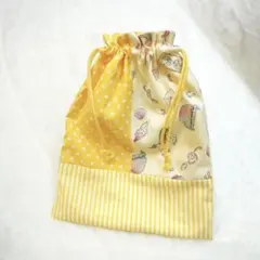 ハンドメイド 巾着 小物入れ コップ入れ 給食袋 ユニコーン 女の子 イエロー