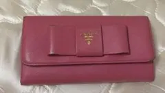 PRADA プラダ 長財布 サフィアーノ リボン ピンク パスケース付