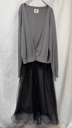 裾チュール付き カーディガン