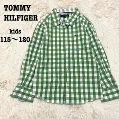 トミーヒルフィガー ギンガムチェック 長袖シャツ 120 キッズ バックプリント
