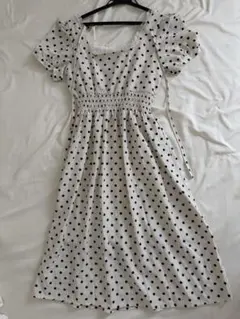 ロングワンピース ドット パール リボン