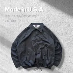 【90s】USA製ナイロンコーチジャケット黒ATHLETIC無地2XL古着