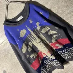 CADORNA FLORE デザインニット　青　ピンク　マルチカラー　太アーム