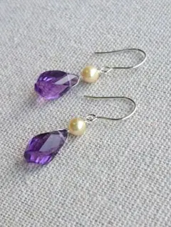 No.621 アメジスト あこや真珠 ピアス