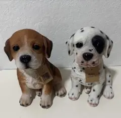 犬 置物 茶色と白黒 2体セット dダルメシアン　ビーグル　19cm