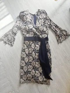 Andy フラワープリント ドレス M ネイビー