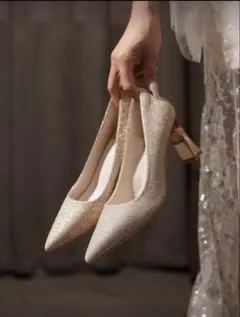 ベージュ シャンパン グリッター パンプス CN38 JPN24 キラキラ