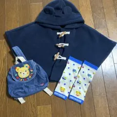 【 美品 】ミキハウス 赤 ダッフルマント フリース ポンチョ 70-90cm