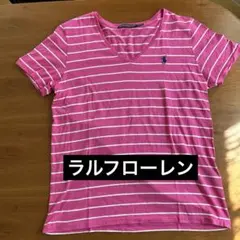 ラルフローレン 半袖Tシャツ　ピンク×白　ボーダー　メンズXLサイズ