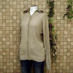 【春物ニット】　綿混・ケーブル編み♪フード付き　フルジップパーカー