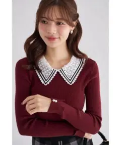 【新品】トッコ　2WAYレース襟付きリブニット　長袖トップス