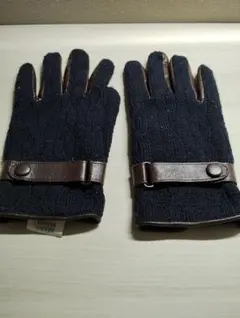 BEAMS LIGHTS ウールレザー手袋 ネイビー/ブラウン