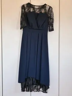 ネイビー レース半袖 フレアドレス S