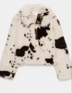 ZARA アニマルプリントフェイクファーショートコート