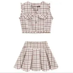 GRL ツイードチェックベスト×プリーツスカートセットアップ