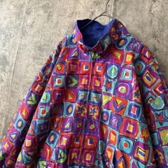 幾何学柄 ナイロンジャケット】90s 派手柄 ブルゾンMサイズ ジャンパー 