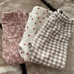 ボトムスセット 3点 花柄・ハート柄・チェック柄